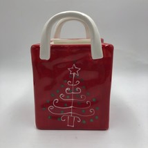 Vintage Century Red Ceramic Handled Purse Shape Christmas Decor Candy Ho... - $19.78