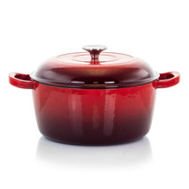 MegaChef 5 Quarts Round Enameled Cast Iron Casserole with Lid in Red - £49.73 GBP