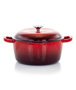 MegaChef 5 Quarts Round Enameled Cast Iron Casserole with Lid in Red - £50.00 GBP