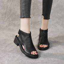 Thick Heel Gladiator Sandals For Women Summer Shoes Retro Handmade Genuine Leath - £61.19 GBP