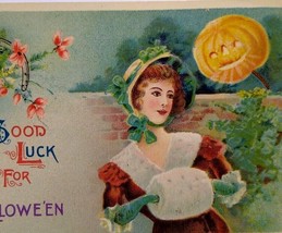 Victorian Lady Pumpkin Head Halloween Postcard Gottschalk Dreyfuss &amp; Davis 2470 - £74.38 GBP