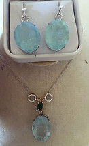New Huge 34.7+ ct Diamond, Emerald &amp; Aquamarine 14k gold pendant necklace 16.5in - £4,336.78 GBP