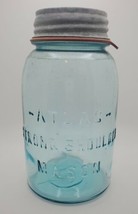 VTG Atlas Strong Shoulder Mason Light Blue Quart Canning Jar Zinc Porcelain Lid - £15.41 GBP