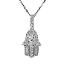 0.25 Carat Round Diamond Hamsa Hand of God Pendant Necklace 14K White Gold - $395.01