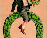 Vtg Postcard 1911 Good Luck Child Riding Horseshoe Four Leaf Clovers Emb... - $7.53