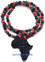 Afrika Halskette Neu Gut Holz Stil Karte Anhänger 91.4cm Naturholz Perlenkette - £11.82 GBP+