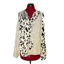 CAbi Faux Wrap Blouse Multicolor Women Long Sleeve Size Small Animal Print - £34.46 GBP