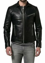 Men&#39;s Genuine Lambskin Leather Jacket BLACK Handmade Stylish Biker Motor... - £83.93 GBP