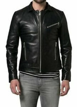 Men&#39;s Genuine Lambskin Leather Jacket BLACK Handmade Stylish Biker Motor... - £85.03 GBP