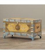 Anthropologie Style Eclectic Painted Brass Inlay Storage Trunk Coffee Table - £585.91 GBP