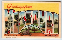 Greetings From Missouri Large Big Letter State Postcard Linen Curt Teich... - £6.37 GBP