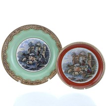 c1860 Staffordshire Prattware Teapot Stand and Plate with Cattle Farm Scene - £75.06 GBP