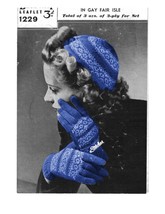 1940s Juliet Cap and Gloves with Fair Isle bands - 2 Knit patterns (PDF 1229) - £2.93 GBP