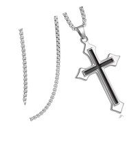 Mens Cross Necklace Large Stainless Steel Box Inch - £32.28 GBP