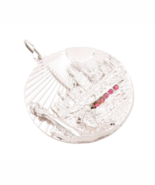 925 Sterling Silver Vintage Pendant Ruby Band Carved NYC Skyline Coin  P... - $87.43 CAD