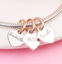 Mother’s Day Two-tone Splittable Family Generation of Hearts Triple Dangle Charm - £14.75 GBP