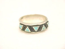 Turquoise Band Style Vintage Southwestern Ring In Sterling Silver   Size 10 1/4 - £43.10 GBP