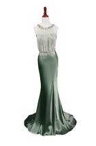 Rosyfancy Halter Strap Beading Crystal Tassels Front Split Sheath Evening dress - £219.82 GBP