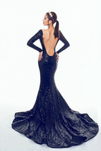 Rosyfancy Black Sequined Backless Long Sleeves Mermaid Trumpet Evening dress - £195.84 GBP