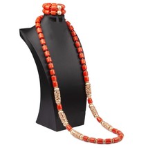 Free Shipping! 50 Inches Artificial Coral Long Necklace Plastic Bead African Wed - £70.93 GBP