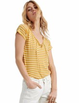 Lucky Brand Women&#39;s Girls Lace Up Front Top Blouse Stripe Yellow Size L 4104-7 - £30.62 GBP