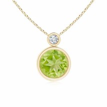ANGARA Bezel-Set Peridot Solitaire Pendant with Diamond in 14K Solid Gold - £553.98 GBP