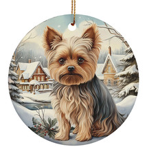 Cute Yorkshire Terrier Dog Christmas Winter Vintage Ornament Ceramic Gift Decor - £11.83 GBP