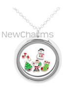 Holiday Floating Living Locket, Necklace &amp; 5 Living Locket Charms Christ... - £11.06 GBP