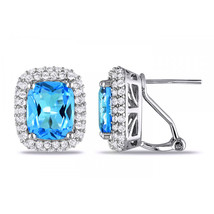4.89CT Women&#39;s 925 Sterling Silver Blue White Sapphire Cluster Earrings - £47.44 GBP