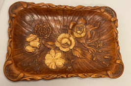 1944 Vintage Brown Floral Resin Faux Wood Tray Platter Dish Read 11.25 I... - £10.97 GBP