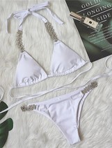 Luxurious Women&#39;s Black &amp; White Crystal High-Cut Bikini - $45.60