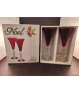 Cristal d&#39;Arques Set of 2 NOEL All Purpose Ruby Red Crystal Glass Fluted... - $32.26