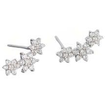 Anyco Earrings Sterling Silver Romantic White Zircon Flower Stud For Women  - £16.63 GBP