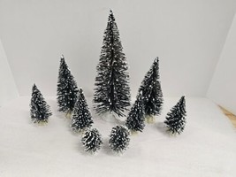 LEMAX Christmas Carole Towne Village Lot of 9 Assorted Pine Bottle Brush Trees - £18.13 GBP
