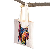 Cute Pet Dog Eco Shopping Bag Women Canvas Tote Handbag Reusable Watercolor Anim - £8.53 GBP