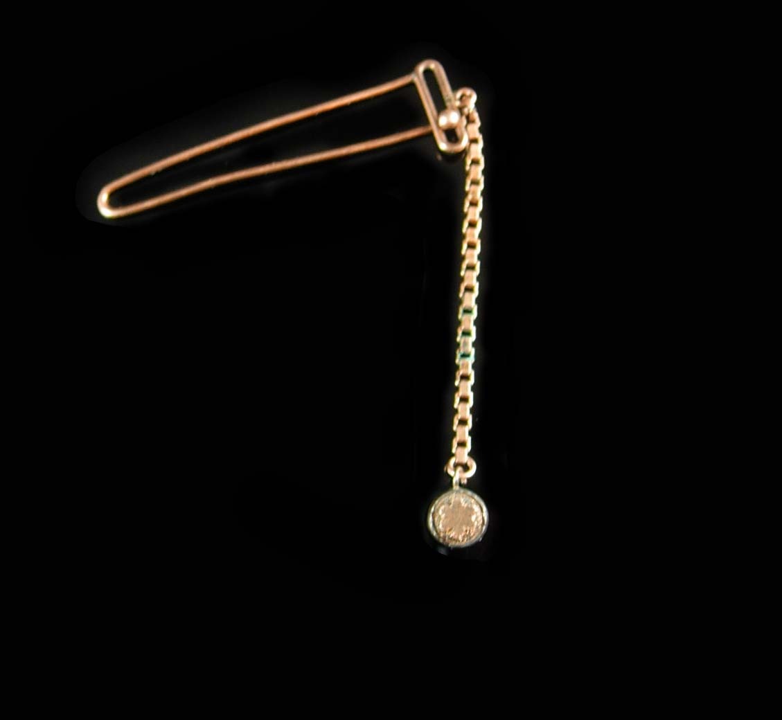 Antique vest fob Mechanical slide Rose gold Box Chain Button insert Victorian fi - £99.91 GBP