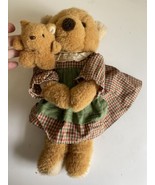 Vintage 1984 Brown Teddy Bear Charm Co  Plush  Stuffed Mom &amp; Baby 13&quot; Japan - £11.62 GBP