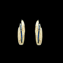 1.80ct Round Diamond &amp; Sapphire Earrings 14K Yellow Gold Over Twisted Huggies - £66.16 GBP