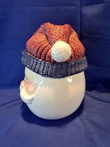 Santa With Knit Hat Ceramic Cookie Jar Christmas Winter Has Paint Chips ... - $37.39