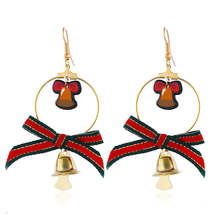 Red &amp; Green Bell Bow Circle Drop Earrings - £10.41 GBP
