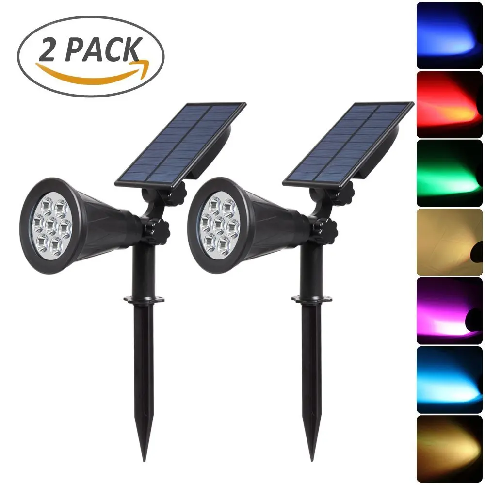 T-RISE 2PACK Solar Spotlights 7 LED Outdoor Color Changing Wall Light Adjustable - £150.51 GBP