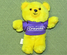 1986 Crayola Teddy Bear 7" Yellow Plush Stuffed Animal Purple Shirt Vintage Toy - £7.07 GBP