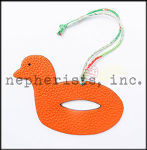 Nwb Hermes Petit H Large Gm Leather Ornament Bag Charm Duck Float Orange/Green - £449.55 GBP