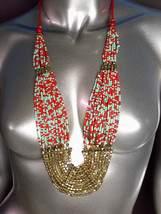GORGEOUS Urban Anthropologie Coral Red Turquoise Brass Beads 30&quot; Necklace Set - £21.64 GBP