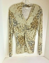 Cabi Womens Sz M Long Sleeve Top Shirt Tunic Animal Print Gathered Front 675 - $12.87