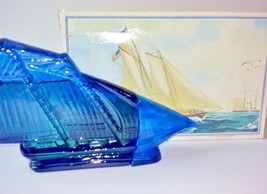 Vintage Avon America Schooner Cobalt Blue Glass NOS NIB Decanter Sailboat - £16.78 GBP