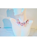 Pink and Baby Blue Bubble Faux Pearl MINT Vintage Necklace with Gold Ton... - £21.50 GBP