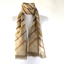 Womens Scarf Hair Accessory Sheer Striped Brown Beige Rectangle 53x11 - £7.63 GBP