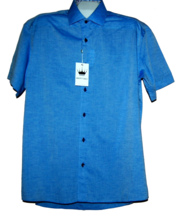 Bertigo Blue Solid Cotton Stylish Men&#39;s Shirt Short Sleeve Sz US/XL EU/5 - £74.42 GBP