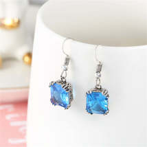 Sea Blue Crystal &amp; Silver-Plated Princess-Cut Drop Earrings - £11.15 GBP